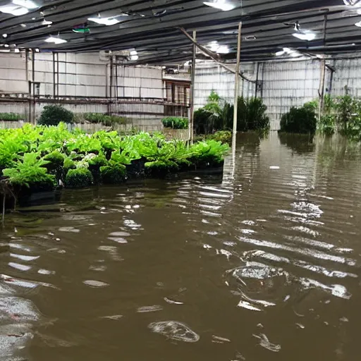 Image similar to The gardening center section of a Lowe's Warehouse, completely flooded