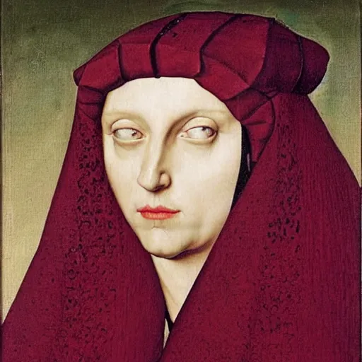 Image similar to portrait of lady gaga, oil painting by jan van eyck, northern renaissance art, oil on canvas, wet - on - wet technique, realistic, expressive emotions, intricate textures, illusionistic detail