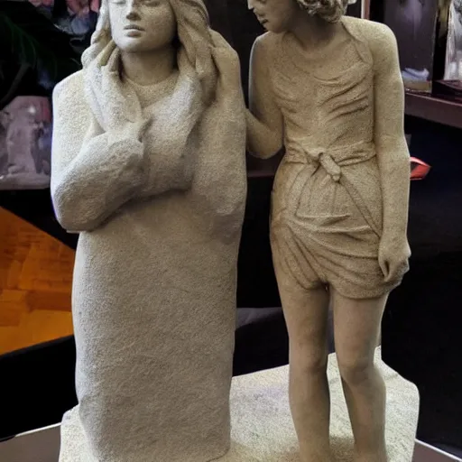 Prompt: portrait of taylor swift and harry styles as a stone sculpture