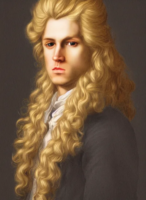 Image similar to portrait of a blond handsome man with long hair in baroque art, anime inspired, High Res 8K,hyperdetailed