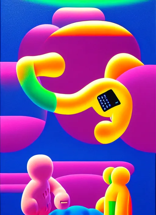 Image similar to inflate phone by shusei nagaoka, kaws, david rudnick, airbrush on canvas, pastell colours, cell shaded, 8 k