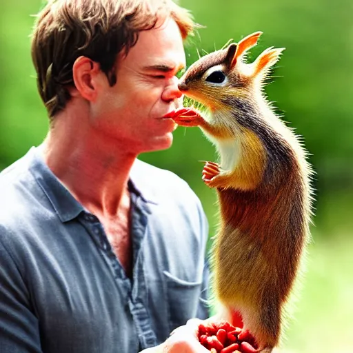 Image similar to dexter morgan feeding peanuts to the cutest chipmunk you ’ ve ever seen