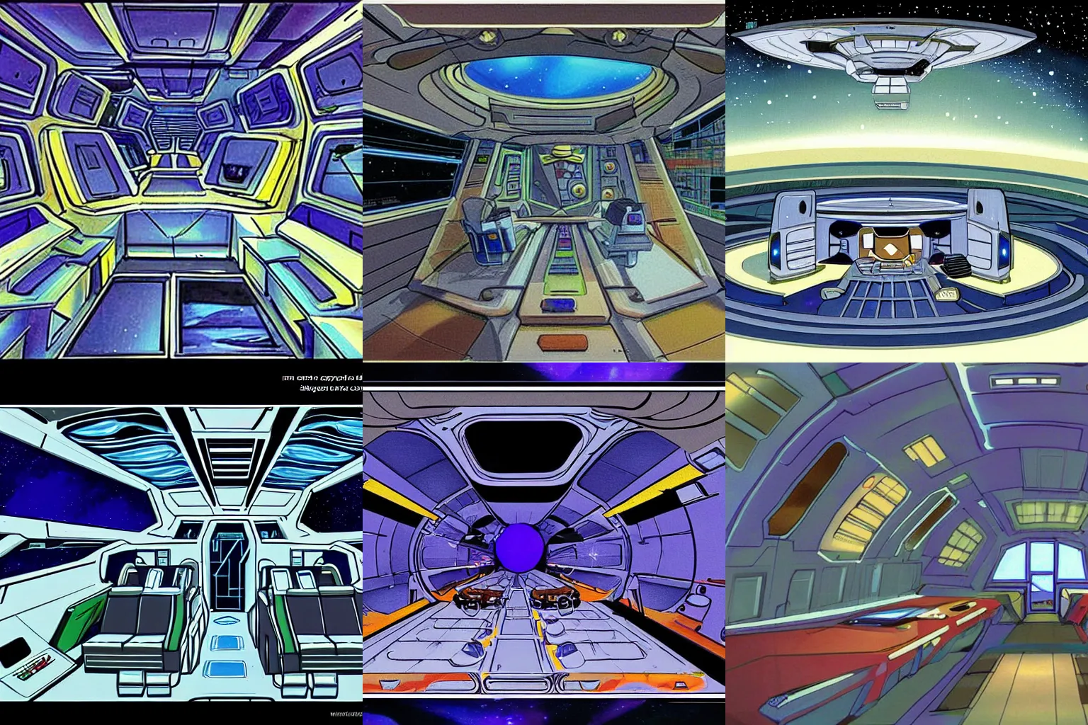 Prompt: Concept art of inside a large passenger spaceship, from a space themed Serria point and click 2D graphic adventure game, made in 1999