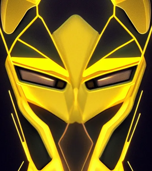 Prompt: symmetry!! yellow ranger, thunder - bolt - shaped eye!!, hard edges, product render retro - futuristic poster scifi, thunderbolt and neon circuits, intricate, elegant, highly detailed, digital painting, artstation, concept art, smooth, sharp focus, illustration, dreamlike, art by artgerm