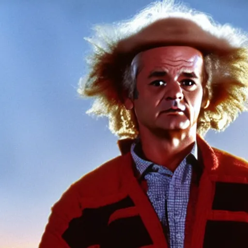 Image similar to bill murray plays doc brown in back to the future, film still, promotional shot