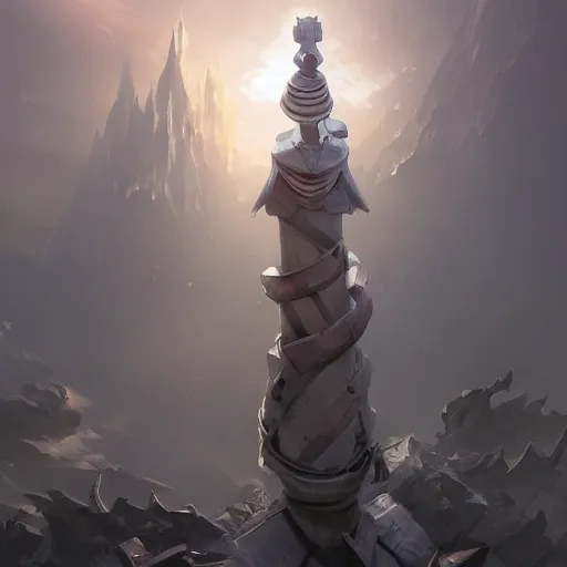 Image similar to a giant white chess piece statue, battlefield background, bright art masterpiece artstation. 8 k, sharp high quality artwork in style of jose daniel cabrera pena and greg rutkowski, concept art by tooth wu, hearthstone card game artwork, chess piece