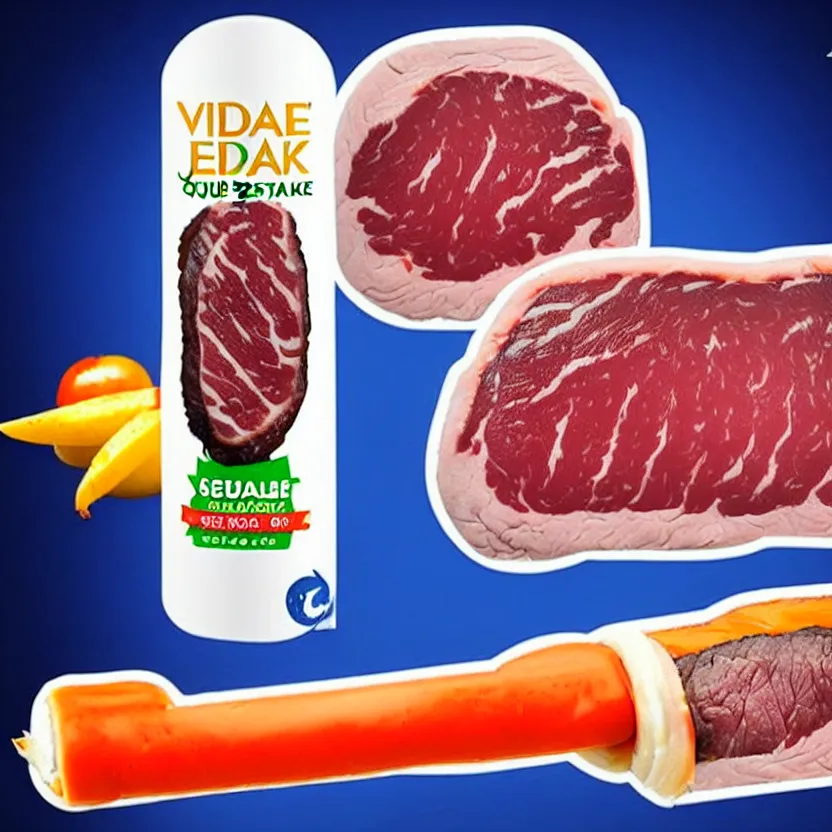 Image similar to biden, squeezable steak in a tube