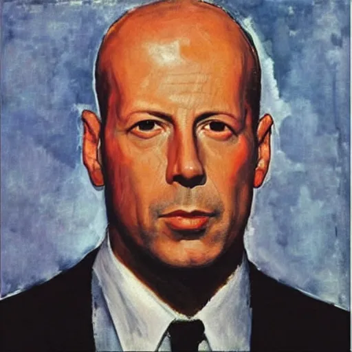 Prompt: “Bruce Willis, portrait by Amedeo Modigliani”