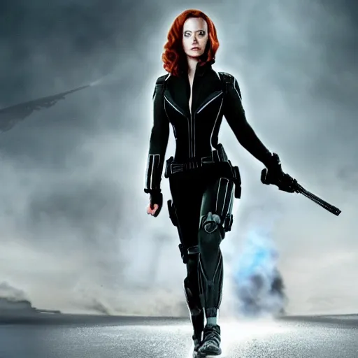 Prompt: emily blunt as black widow still from the avengers ( 2 0 1 2 )