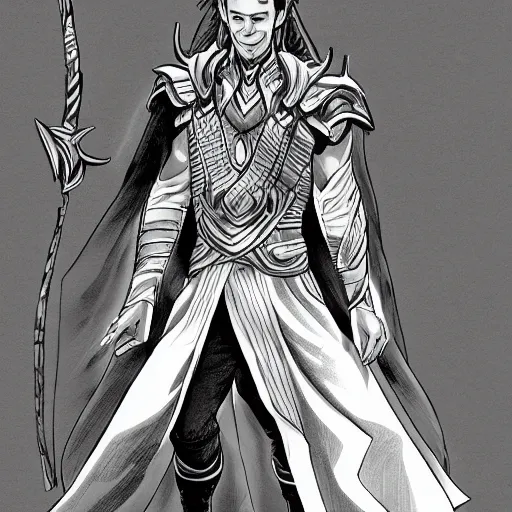 Image similar to Detailed manga full body portrait of Loki