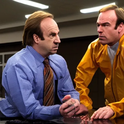 Image similar to Saul Goodman fighting Mike from Breaking Bad