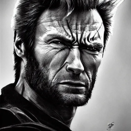 Clint Eastwood as Wolverine, X-men angry face, hyper | Stable Diffusion