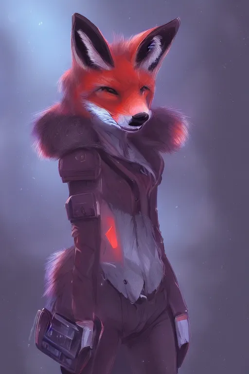 Image similar to a fox fursona, trending on artstation, by kawacy, furry art, digital art, cyberpunk, high quality, backlighting