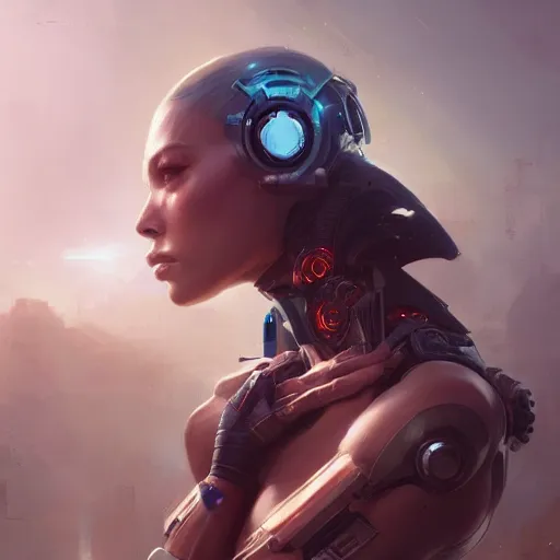 Image similar to a beautiful portrait of a cyborg goddess by greg rutkowski and raymond swanland, trending on artstation, ultra realistic digital art