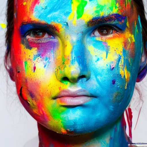 Image similar to a portrait of abstract face with full of paint on the face