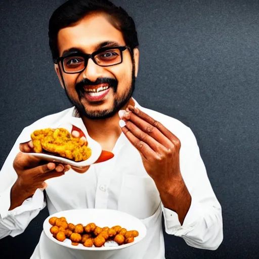 Image similar to image of a indian nerdy guy with specs eating vada