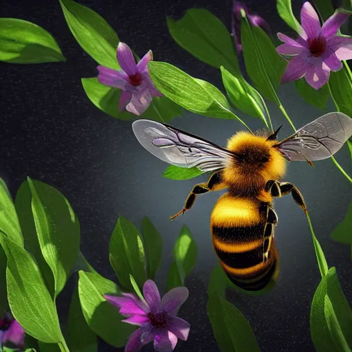 Prompt: cinematic art, 4k, bee on a flower, cinematic lightning, realistic, super detailed