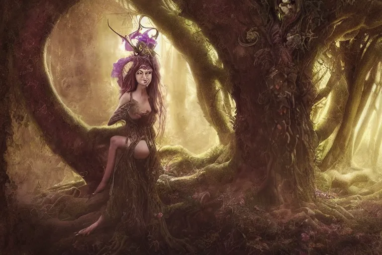 Image similar to portrait of a dryad by brian froud and jessica rossier dark mysterious