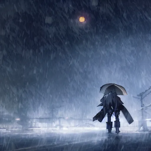Prompt: a steampunk mech walking through a blizzard in a snowy waste land, studio ghibli, anime, extremely detailed, foggy, moonlight,