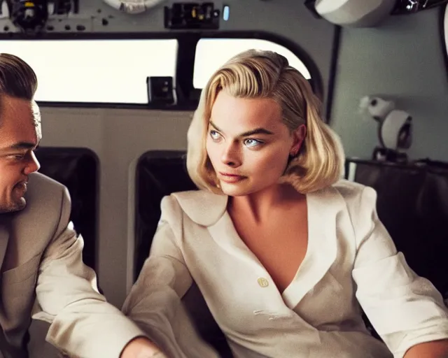 Prompt: leonardo dicaprio as the wolf of wall street next to margot robbie as naomi from the wolf of wall street in a helicopter, hyper realistic faces, beautiful eyes, cinematic, long shot, hyper detailed, 8 5 mm photograph, 8 k resolution, film still, sharp lens, wide lens