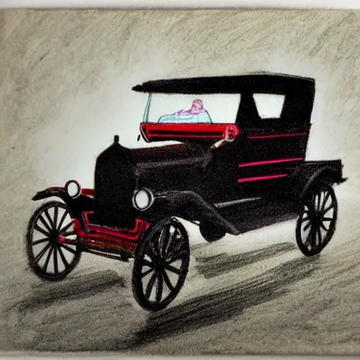 Image similar to a wax crayon sketch of a ford model t