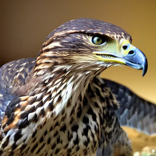 Image similar to hawk morphed with a rattlesnake, very detailed and intricate, snake and bird proportions, realistic, picture taken in zoo