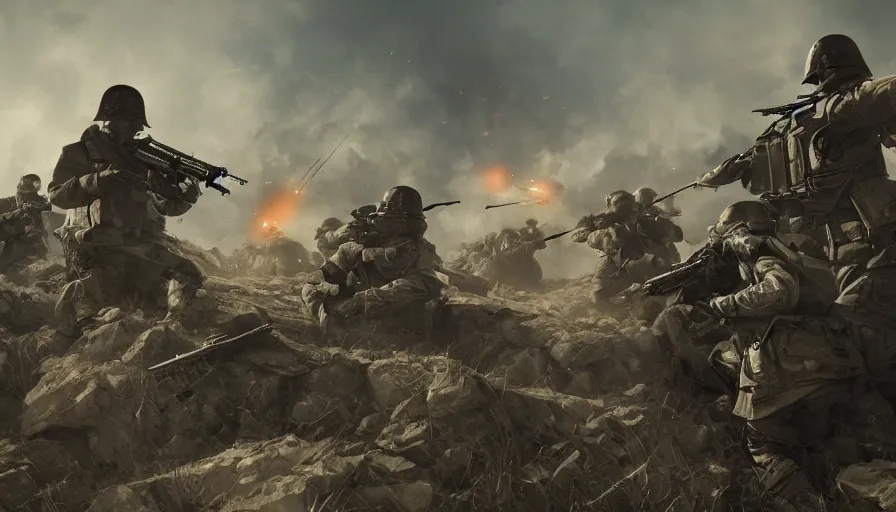 Prompt: Battle of Verdun with laser rifles, hyperdetailed, artstation, cgsociety, 8k