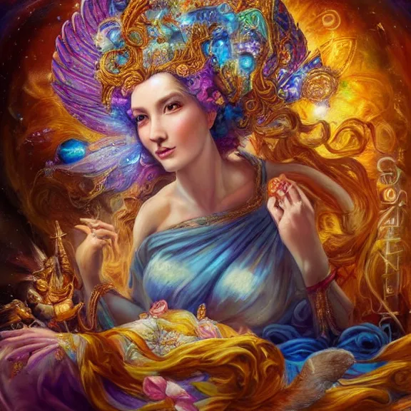 Image similar to a celestial goddess on her day off catching up on social media in bed, magic realism, art by josephine wall, art by huang guangjian, art by viktoria gavrilenko, art by amanda sage, trending on artstation