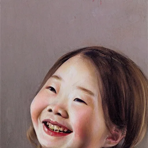 Prompt: high quality high detail painting by lucian freud, hd, smiling cute chineese girl portrait, photorealistic lighting