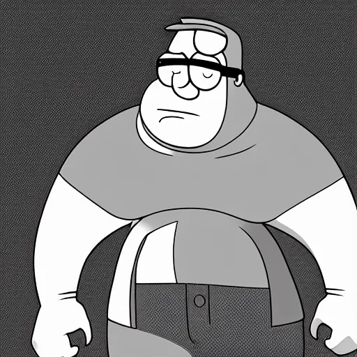 Image similar to Peter Griffin the giga chad, muscular close up grayscale photo