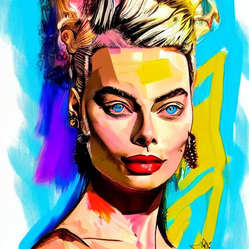 Prompt: a sketch, ultra detailed, fashion, magic, universe, beautiful woman, similar to margot robbie, crazy hairstyle, beatiful colors, surreal city, in style of jean - michel basquiat, trending on artstation