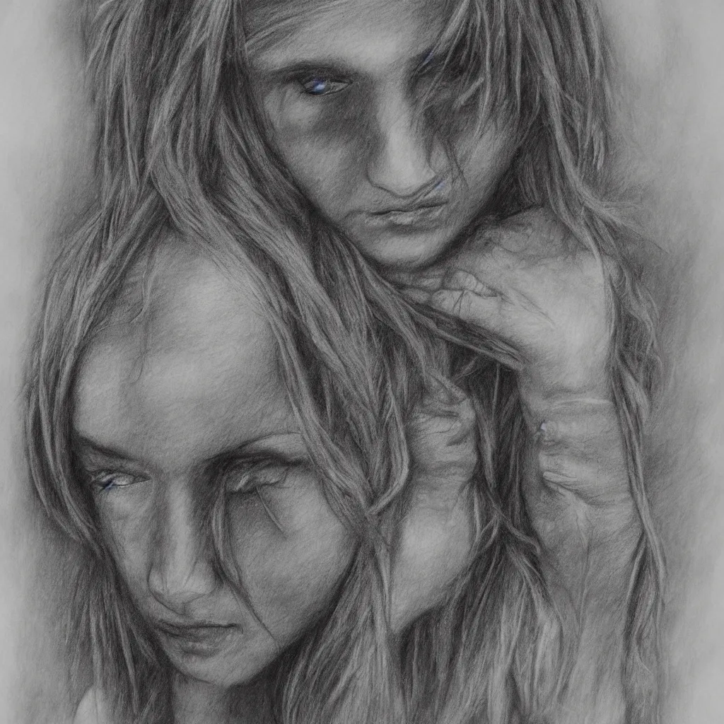 Prompt: Highly detailed charcoal dark art sketch