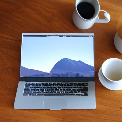 Image similar to beautiful breakfast with mountain view and laptop