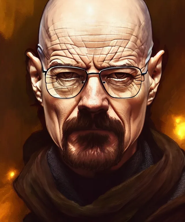 Image similar to Walter White as a nature prophet, sci-fi, amber eyes, face, long hair, fantasy, intricate, elegant, highly detailed, digital painting, artstation, concept art, smooth, sharp focus, illustration, art by artgerm and greg rutkowski and alphonse mucha