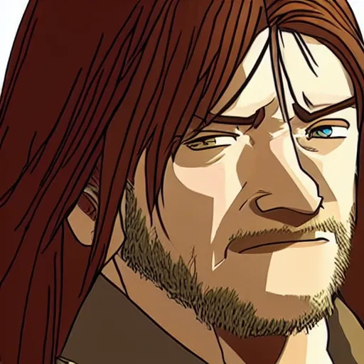 Image similar to boromir from the anime lord of the rings (1986), ginger hair, looking serious, some beard, studio ghibli, very detailed, realistic