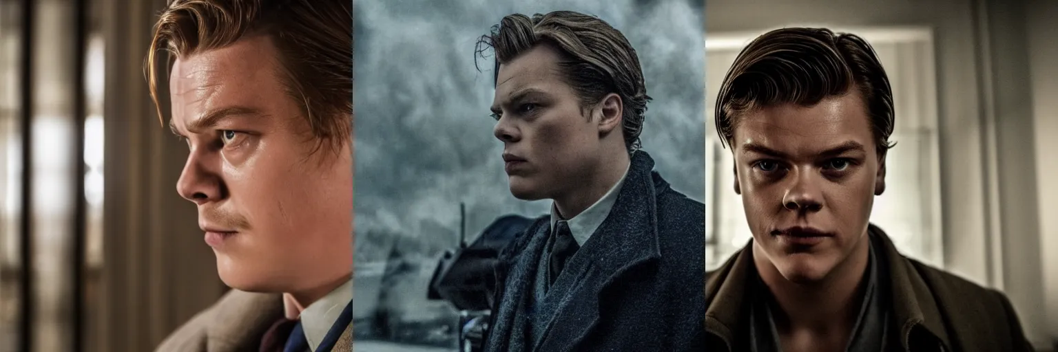Prompt: close-up of Alex Høgh Andersen as a detective in a movie directed by Christopher Nolan, movie still frame, promotional image, imax 70 mm footage