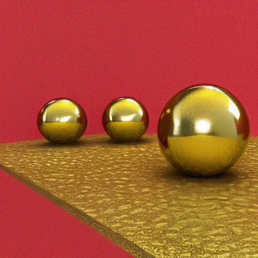 Image similar to gold spheres on a red cube