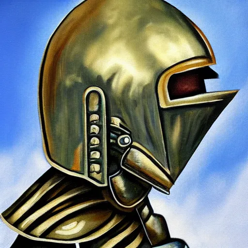 Prompt: a detaild oil painting of a full armored knight kissing a cannabis leaf