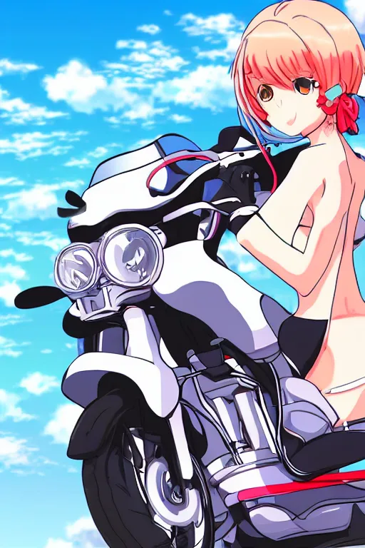  chica anime montando motocicleta sola
