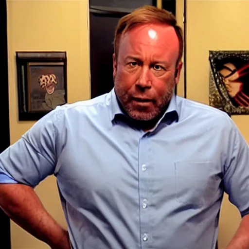 Image similar to alex jones shows off his anime collection.