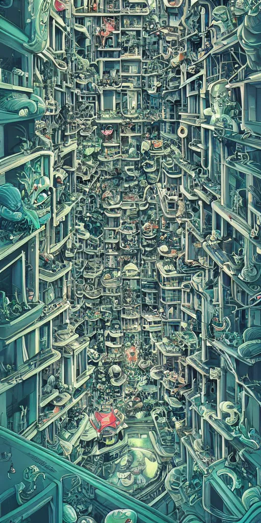 Prompt: crazy alien apartments, extremely detailed, sharp focus, wide view, full body shot, smooth, digital illustration, by james jean, by rossdraws, frank franzzeta, mcbess, sakimichan