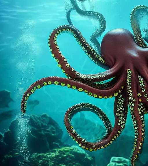 Prompt: cybernetic octopus professor in an underwater lab, 8K, National Geographic photography