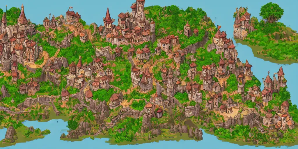 Image similar to a high detailed fantasy castle vector art an aerial view of a cartoonish rpg village by dungeondraft, dofus, patreon content, hd, straight lines, vector, grid, dnd map, map patreon, fantasy maps, foundry vtt, fantasy grounds, aerial view, dungeondraft, tabletop, inkarnate, dugeondraft, roll 2 0