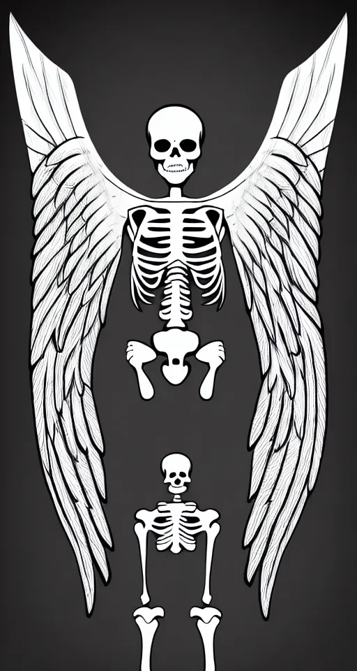 Prompt: full length male skeleton with angel wings only, illustration style, transparent background, symbolic, cinematic, super detailed and intricate, elegant, hyper - realistic