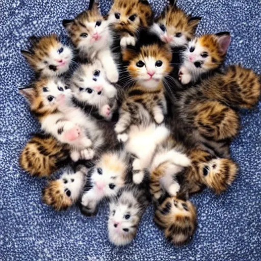 Prompt: a big pile of cute kittens