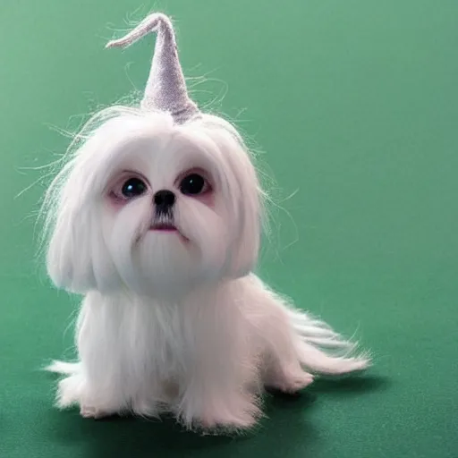 Image similar to cute little anthropomorphic maltese terrier like a gandalf, lord of the rings, lotr, paint