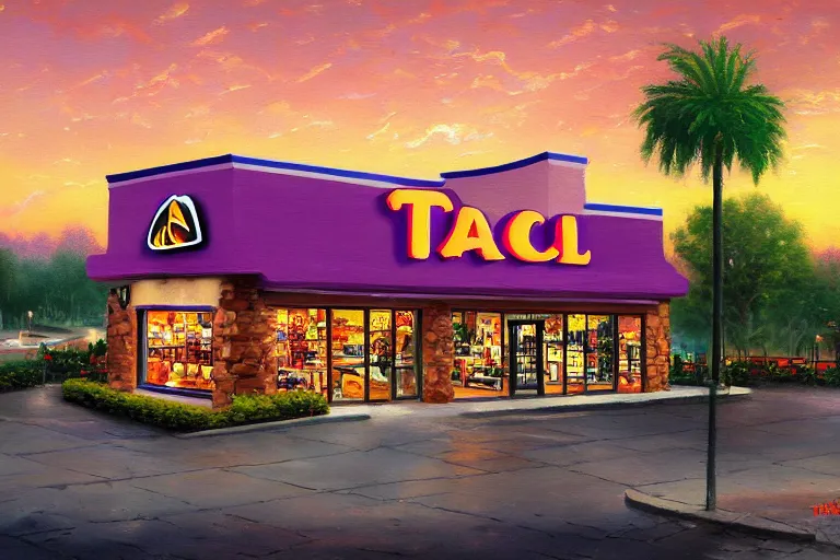 Prompt: taco bell by thomas kinkade