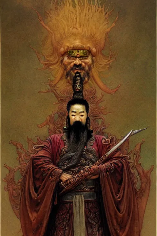 Image similar to a portrait of guan yu by wayne barlowe, gustav moreau, goward,  Gaston Bussiere and roberto ferri, santiago caruso, and austin osman spare, ((((occult art))))