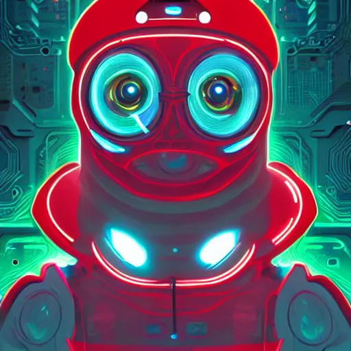 Image similar to digital futuristic electric pepe, artstation, modern, hyper detailed, robot, programming