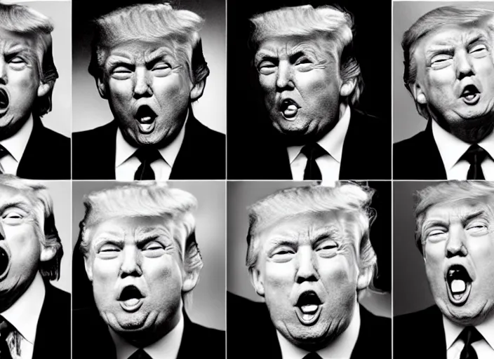 Prompt: donald trump kiss rock band, detailed facial expressions, surrealist aesthetic